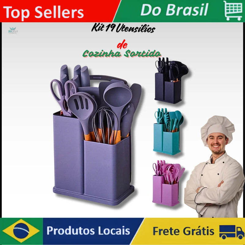 Kit Completo Incrível com 19 Utensílios Essenciais para Cozinha – Ferramentas de Alta Qualidade para Facilitar Seu Dia a Dia