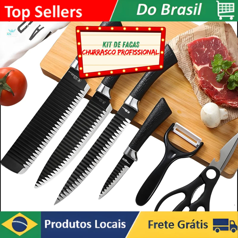 Kit Completo de Facas Profissionais para Churrasco - Conjunto Premium de Facas de Alta Qualidade para Preparação e Corte