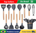 Kit 12 Utensílios De Cozinha Em Silicone E Cabo De Madeira - lançamento