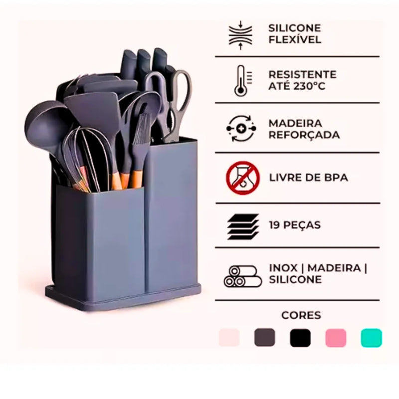 Kit Completo Incrível com 19 Utensílios Essenciais para Cozinha – Ferramentas de Alta Qualidade para Facilitar Seu Dia a Dia