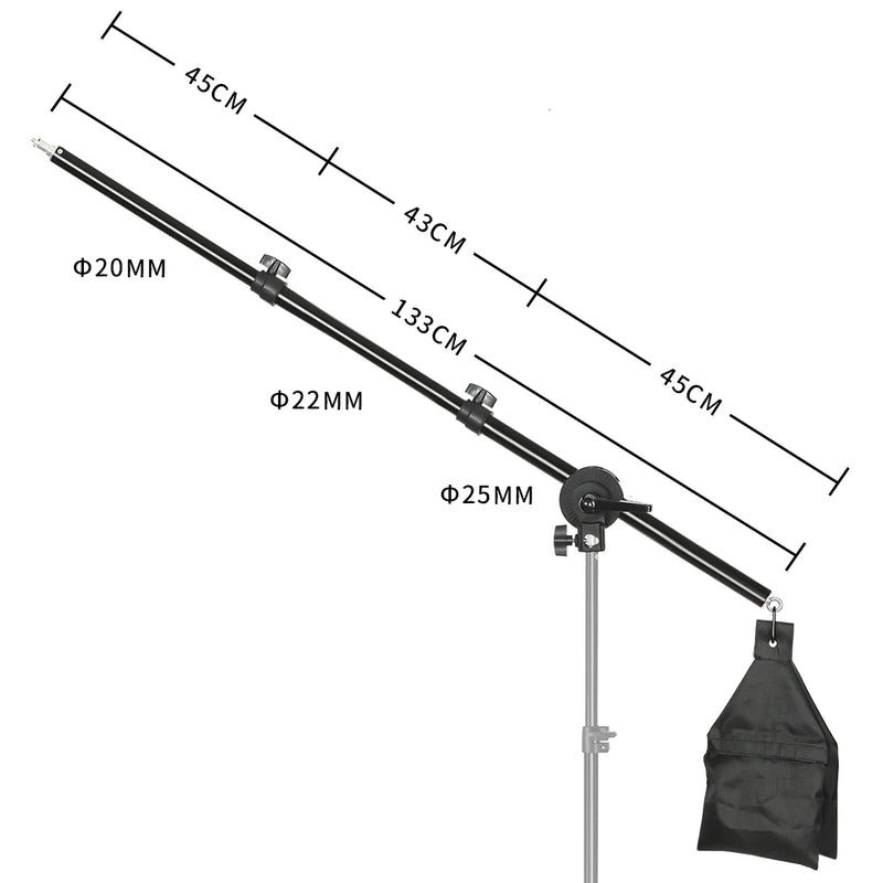 Tripé de telefone c suporte para estúdio fotográfico 2m com barra transversal de 1.4m braço saco de areia suporte para fotografia telefone flash gravação de vídeo