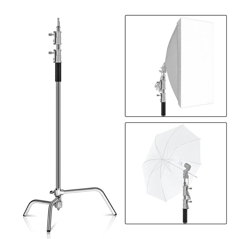 Tripé girafa para fotografia e vídeo  c-suport e para luz 2.6m/8.5ft de aço inoxidável, dobrável suporte de luz de ponto, softbox, estúdio