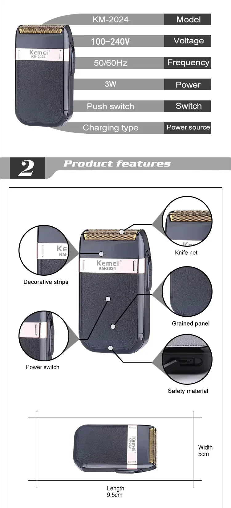 Máquina de cortar cabelo e barba Kemei KM-2628 KM-678 KM-2024/2025 kit profissional, elétrica recarregável, barbeador aparador de cabelo kit masculino