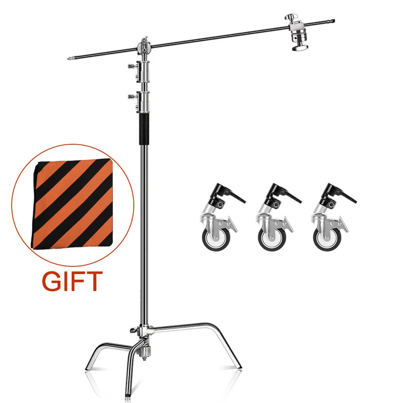 Tripé girafa para fotografia e vídeo  c-suport e para luz 2.6m/8.5ft de aço inoxidável, dobrável suporte de luz de ponto, softbox, estúdio