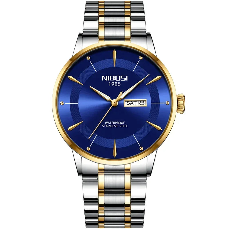Relógio NIBOSI quartzo masculino, impermeável, aço inoxidável, Masculino Top Luxo, Luminoso, Data Week, Masculino Relógios