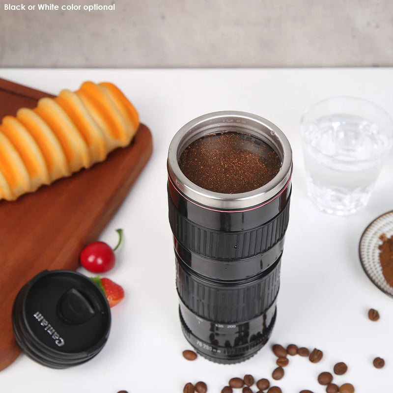 Lens Coffee Mug Leak Proof Photo Coffee Cup Rust-free Stainless Steel Water Bottle Gifts for Lovers Valentine's Day 400ml Camera