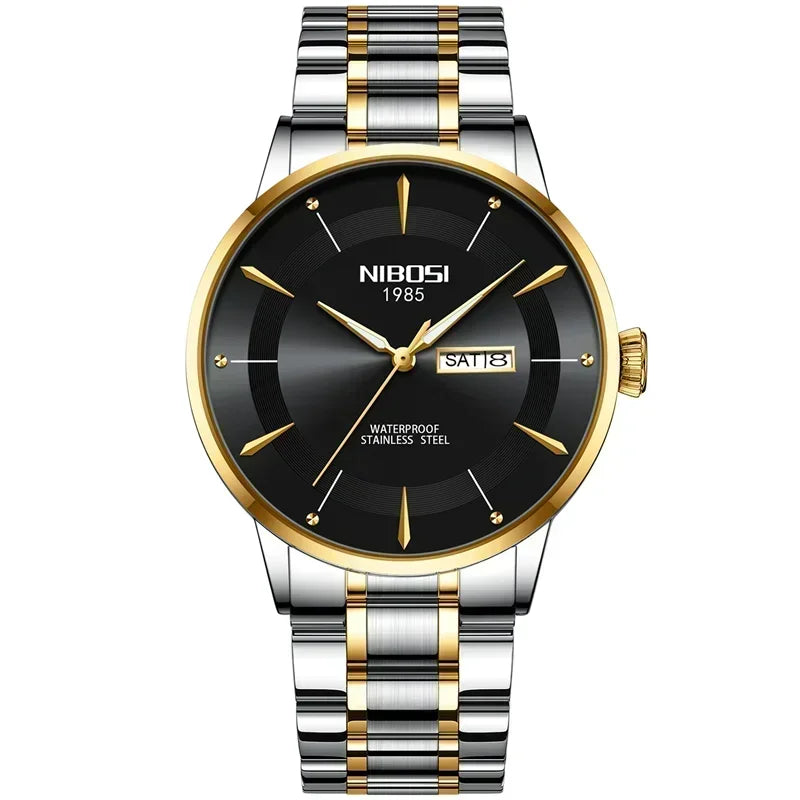 Relógio NIBOSI quartzo masculino, impermeável, aço inoxidável, Masculino Top Luxo, Luminoso, Data Week, Masculino Relógios