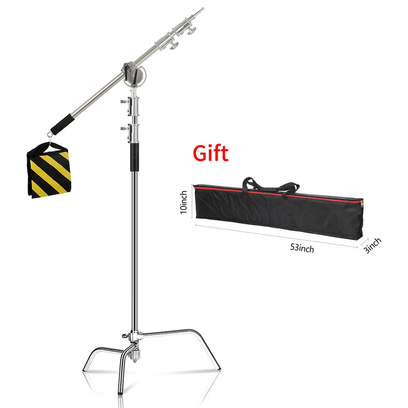 Tripé girafa para fotografia e vídeo  c-suport e para luz 2.6m/8.5ft de aço inoxidável, dobrável suporte de luz de ponto, softbox, estúdio