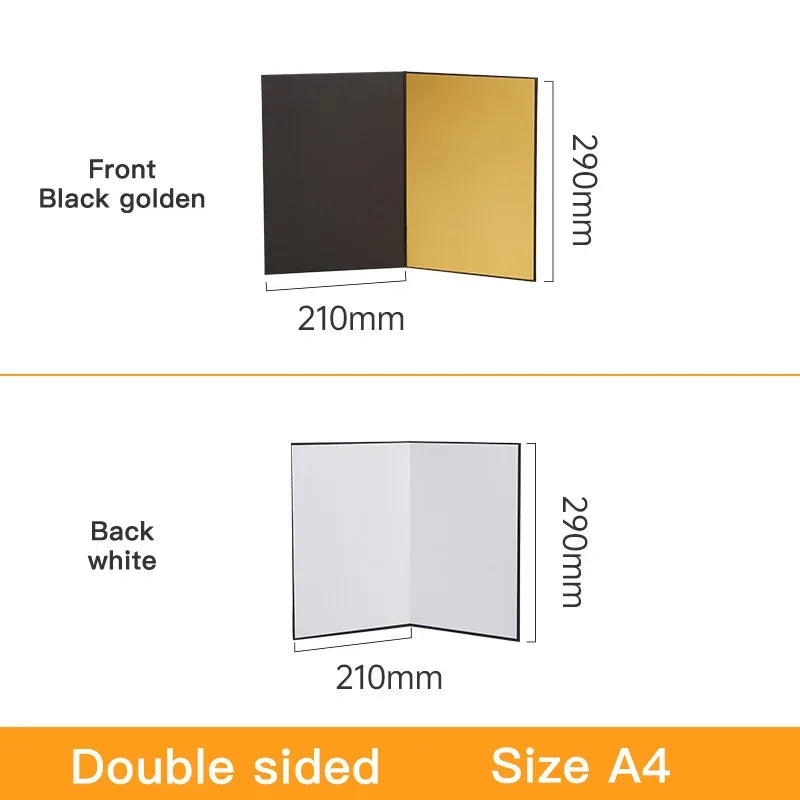 Acessório para fotografia de câmera A3/A4 papelão dobrável branco preto dourado prata refletor absorve luz papel reflexivo grosso