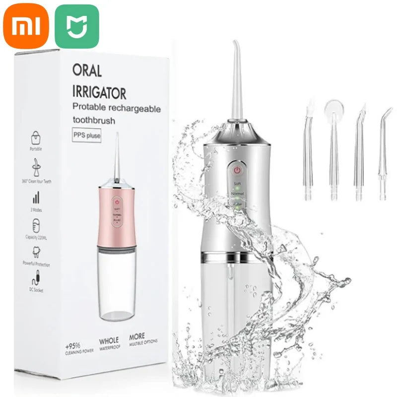 Irrigador Oral Portátil da Xiaomi Electric Dental Água Flosser, Aspersor de Cama, Jet Toothpick, Máquina De Lavar Boca, 4 Bicos