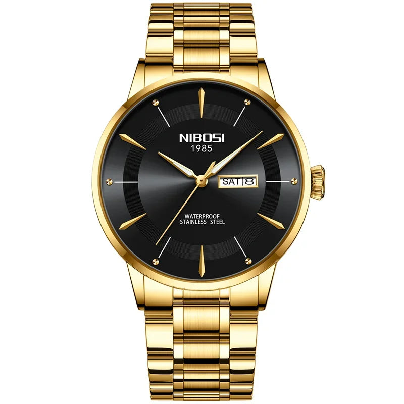 Relógio NIBOSI quartzo masculino, impermeável, aço inoxidável, Masculino Top Luxo, Luminoso, Data Week, Masculino Relógios