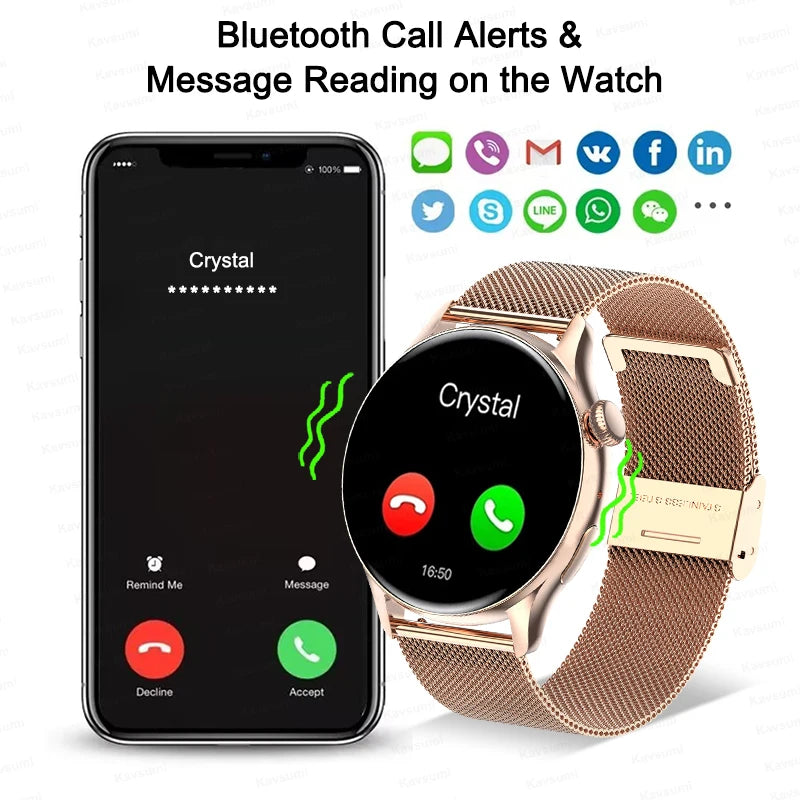 Smartwatch NFC para Mulheres, Smartwatch com Tela HD, Frequência Cardíaca, Rastreamento GPS, Chamadas por Voz, Huawei, Xiaomi, Novo, Senhoras, 466x466, 2024/2025
