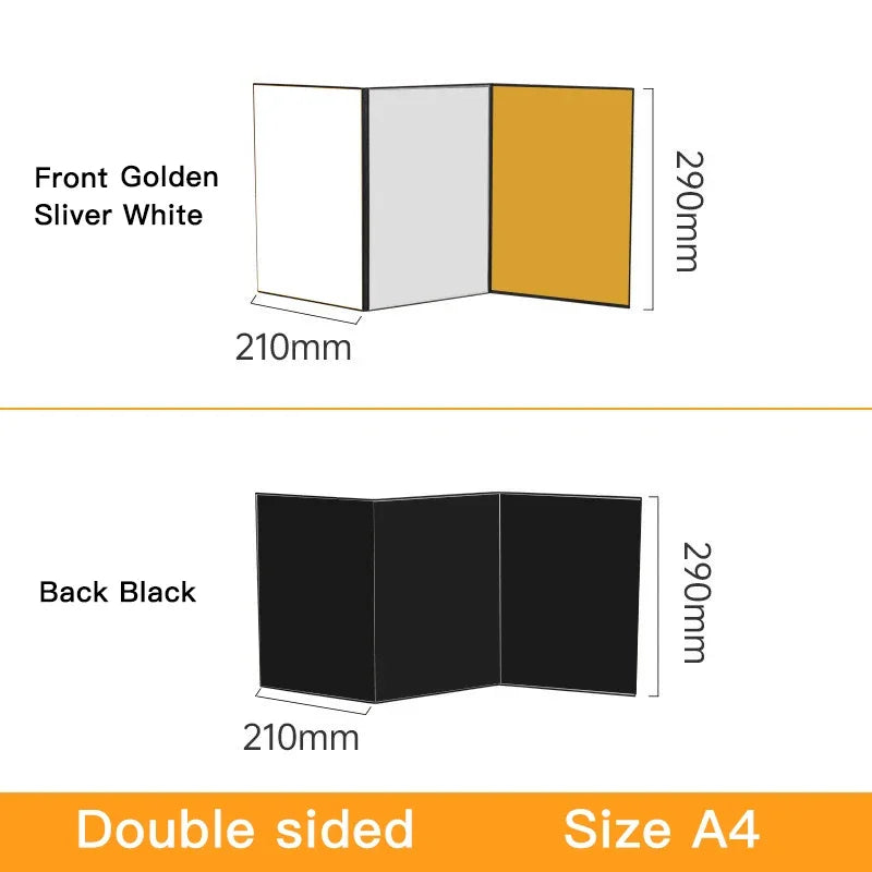 Acessório para fotografia de câmera A3/A4 papelão dobrável branco preto dourado prata refletor absorve luz papel reflexivo grosso