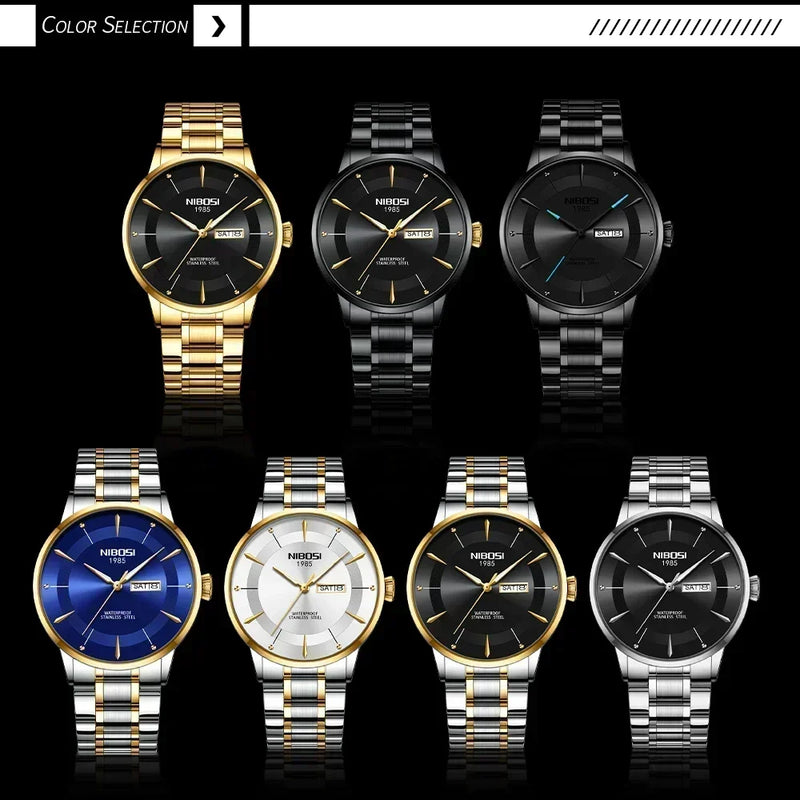 Relógio NIBOSI quartzo masculino, impermeável, aço inoxidável, Masculino Top Luxo, Luminoso, Data Week, Masculino Relógios