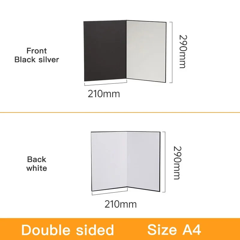 Acessório para fotografia de câmera A3/A4 papelão dobrável branco preto dourado prata refletor absorve luz papel reflexivo grosso