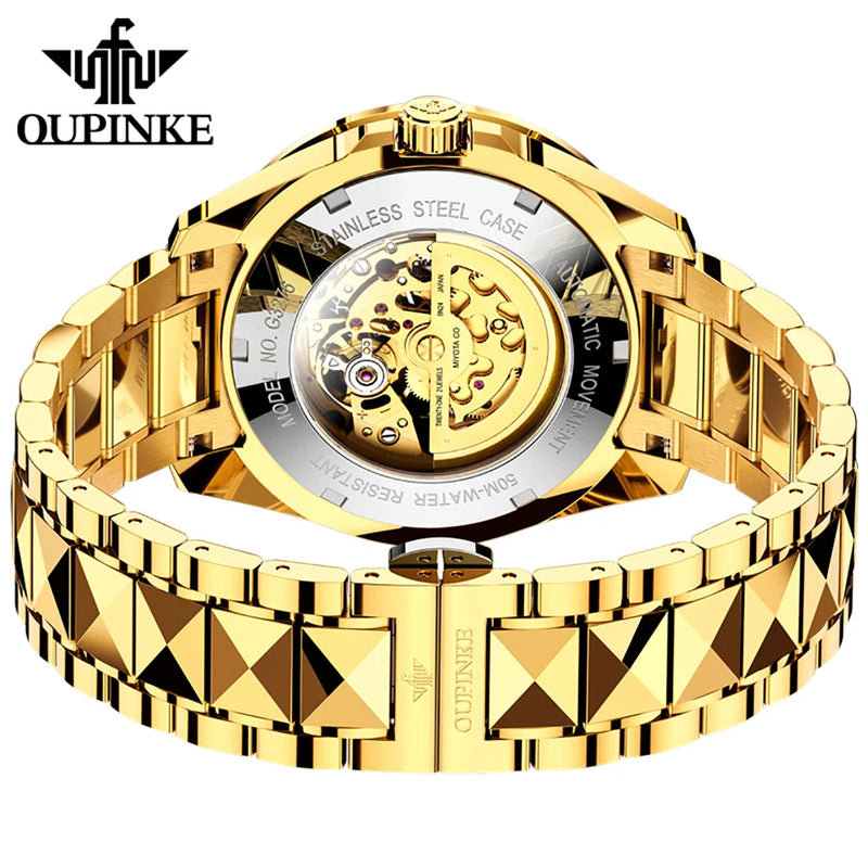 Relógio de pulso OUPINKE- mecânico automático masculino, luxo Top Diamond, Lap Hollow Out, relógios Golden Dragon, originais importados, 3276