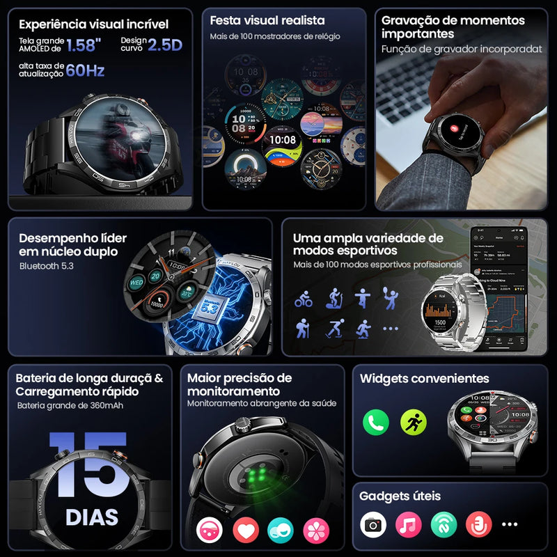 Relógio HAYLOU Solar 5 Com Chamada por Voz Smartwatch 1.58'' AMOLED Display 60Hz Smart Watch 24H Monitoramento de Saúde Smartwatch Esportivo para Homens