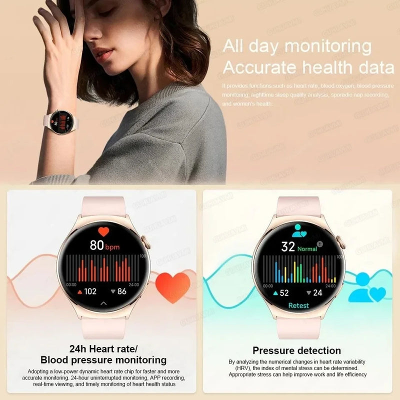Smartwatch NFC para Mulheres, Smartwatch com Tela HD, Frequência Cardíaca, Rastreamento GPS, Chamadas por Voz, Huawei, Xiaomi, Novo, Senhoras, 466x466, 2024/2025