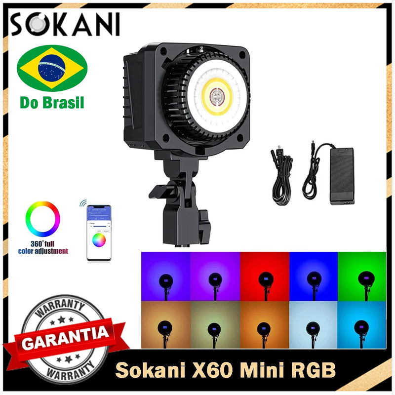 Led Sokani X60 Mini 60W RGB Bi-Color, Video Light Wireless APP Control Bowens Mount for Youtube TikTok Photography