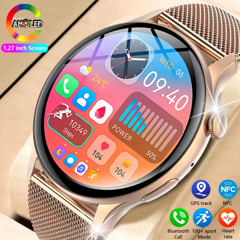 Smartwatch NFC para Mulheres, Smartwatch com Tela HD, Frequência Cardíaca, Rastreamento GPS, Chamadas por Voz, Huawei, Xiaomi, Novo, Senhoras, 466x466, 2024/2025