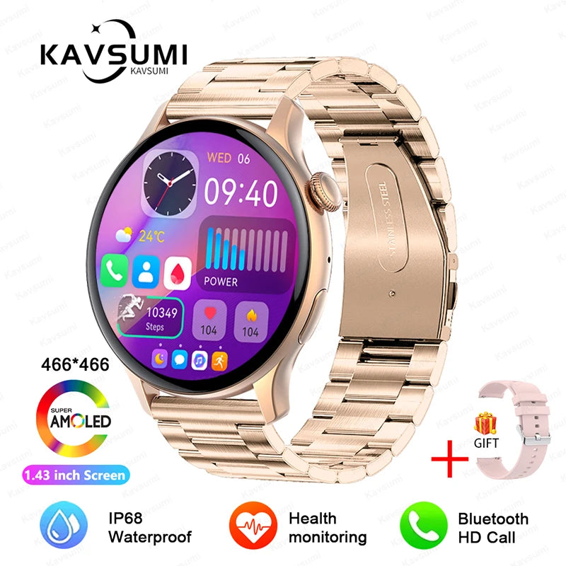 Smartwatch NFC para Mulheres, Smartwatch com Tela HD, Frequência Cardíaca, Rastreamento GPS, Chamadas por Voz, Huawei, Xiaomi, Novo, Senhoras, 466x466, 2024/2025