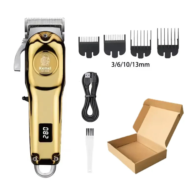 Máquina de cortar cabelo e barba Kemei KM-2628 KM-678 KM-2024/2025 kit profissional, elétrica recarregável, barbeador aparador de cabelo kit masculino