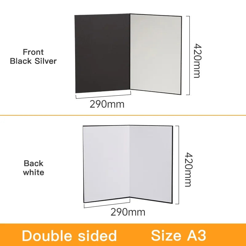 Acessório para fotografia de câmera A3/A4 papelão dobrável branco preto dourado prata refletor absorve luz papel reflexivo grosso