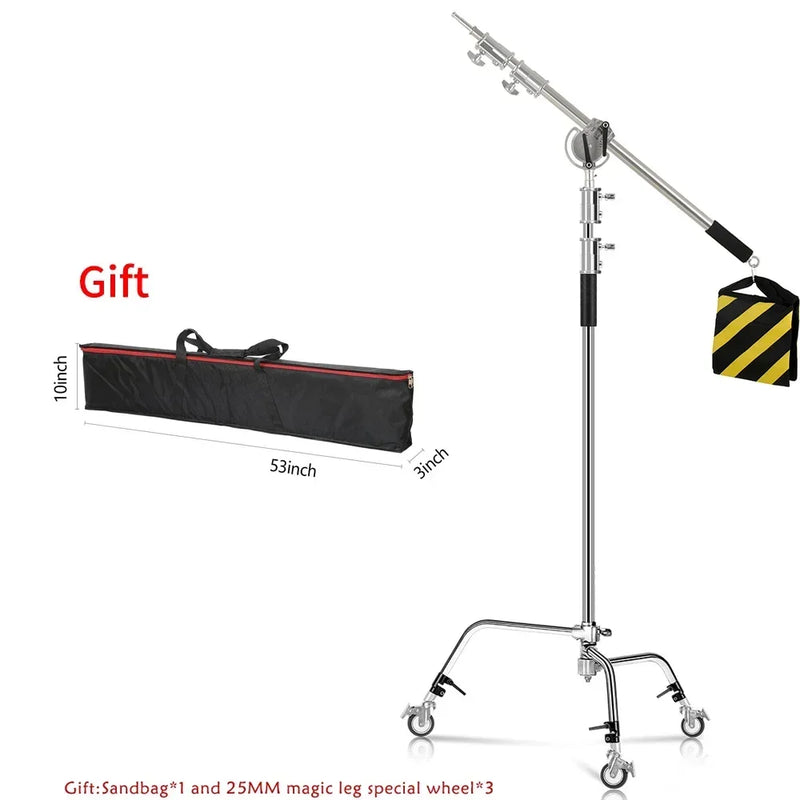 Tripé girafa para fotografia e vídeo  c-suport e para luz 2.6m/8.5ft de aço inoxidável, dobrável suporte de luz de ponto, softbox, estúdio