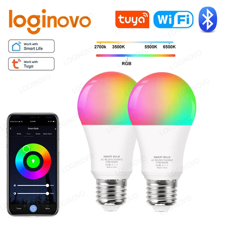 Lâmpadas LED Tuya Smart RGB, Wifi, Bluetooth, Lâmpada Alexa, Assistente do Google, Vida Inteligente, E27, 110V, 220V, Controle Tudo Pelo Celular, Apague a Lampada, Ascende e Mude de Cor, Temperatura...