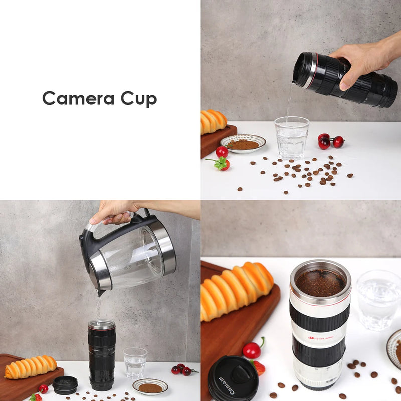 Lens Coffee Mug Leak Proof Photo Coffee Cup Rust-free Stainless Steel Water Bottle Gifts for Lovers Valentine's Day 400ml Camera