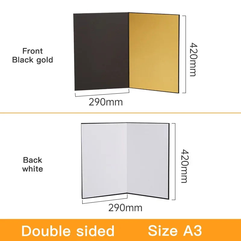 Acessório para fotografia de câmera A3/A4 papelão dobrável branco preto dourado prata refletor absorve luz papel reflexivo grosso