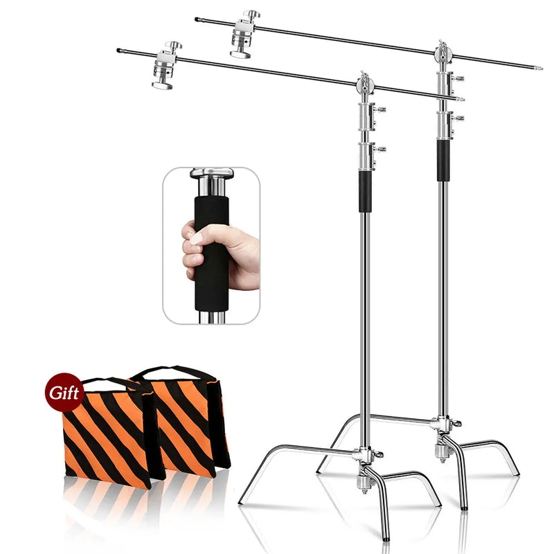 Tripé girafa para fotografia e vídeo  c-suport e para luz 2.6m/8.5ft de aço inoxidável, dobrável suporte de luz de ponto, softbox, estúdio