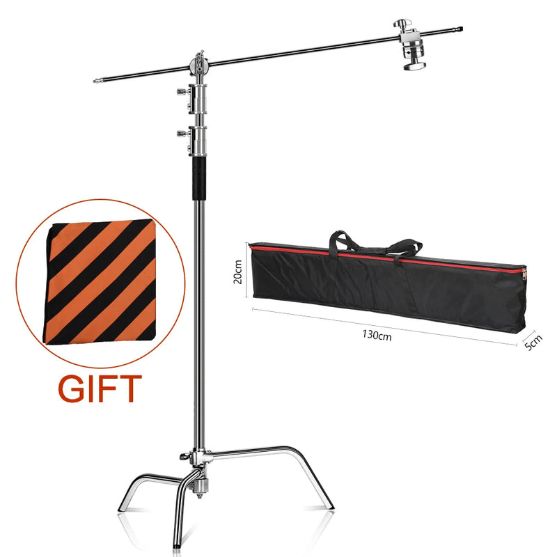 Tripé girafa para fotografia e vídeo  c-suport e para luz 2.6m/8.5ft de aço inoxidável, dobrável suporte de luz de ponto, softbox, estúdio