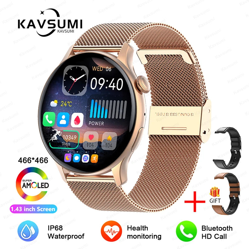 Smartwatch NFC para Mulheres, Smartwatch com Tela HD, Frequência Cardíaca, Rastreamento GPS, Chamadas por Voz, Huawei, Xiaomi, Novo, Senhoras, 466x466, 2024/2025