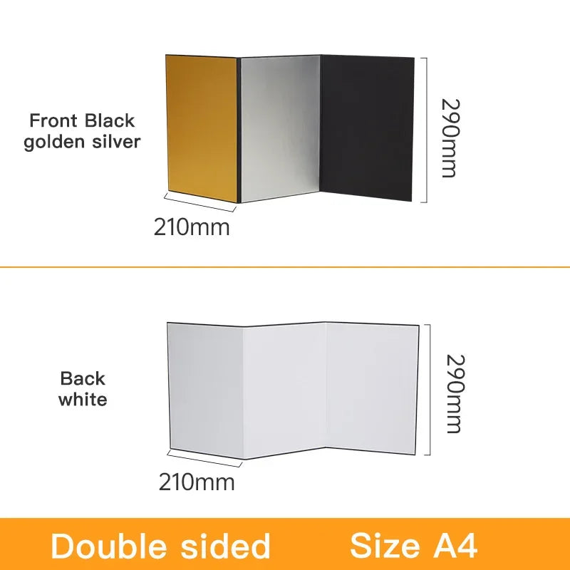 Acessório para fotografia de câmera A3/A4 papelão dobrável branco preto dourado prata refletor absorve luz papel reflexivo grosso