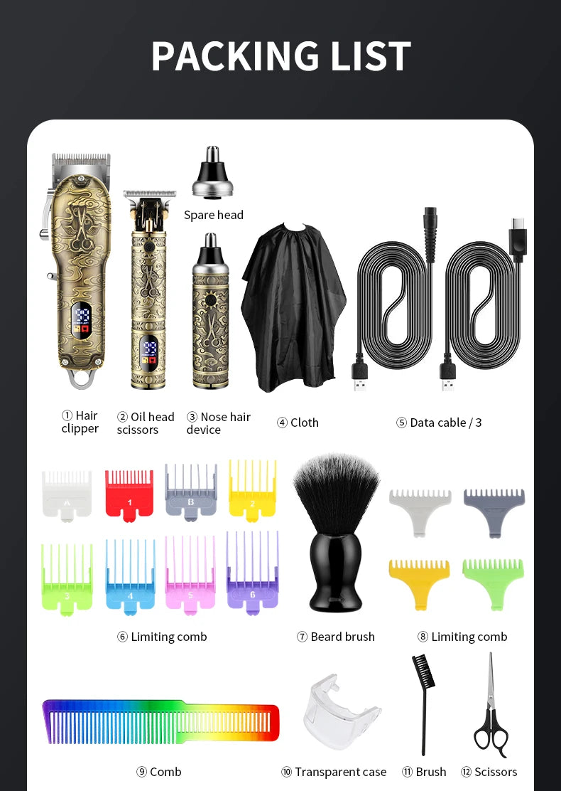 Kit Máquina RESUXI-3 em 1 profissional cabelo clipper set para homens, óleo elétrico cabeça cabelo aparador, escultura empurrador, navalha, nariz cabelo, um dispositivo dispositivo indispesável para todos.