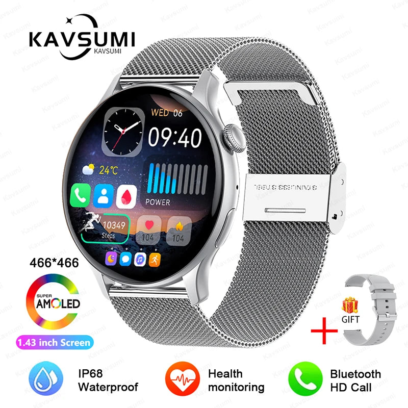 Smartwatch NFC para Mulheres, Smartwatch com Tela HD, Frequência Cardíaca, Rastreamento GPS, Chamadas por Voz, Huawei, Xiaomi, Novo, Senhoras, 466x466, 2024/2025