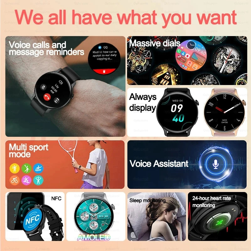 Smartwatch NFC para Mulheres, Smartwatch com Tela HD, Frequência Cardíaca, Rastreamento GPS, Chamadas por Voz, Huawei, Xiaomi, Novo, Senhoras, 466x466, 2024/2025